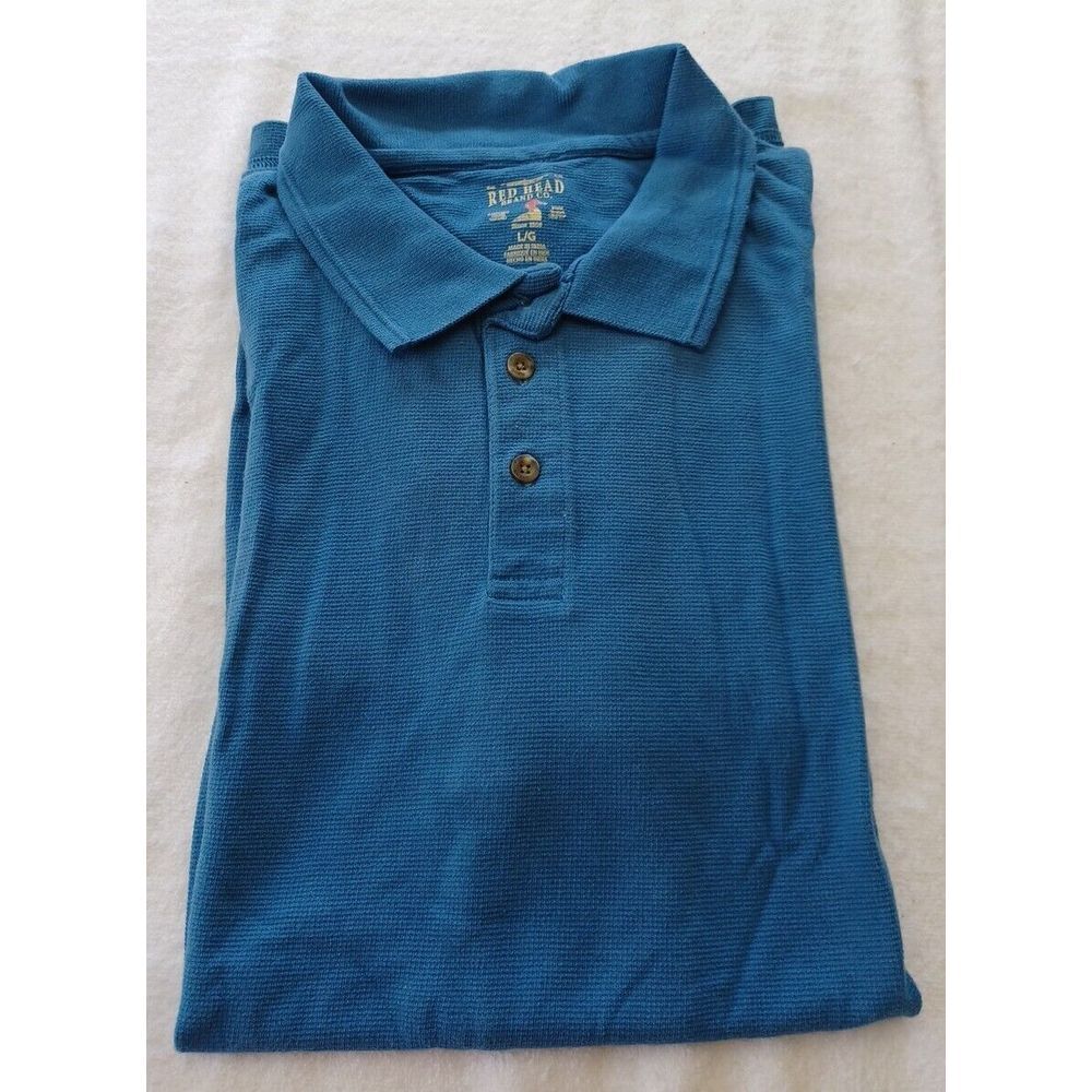RedHead Brand Co Mens Large Teal Blue Short Sleeve‎ Textured Polo Shirt L/G